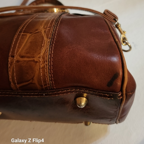Vintage Jean Michel Cognac Top Handle Satchel with Croc Embossed Trim - Picture 14 of 16